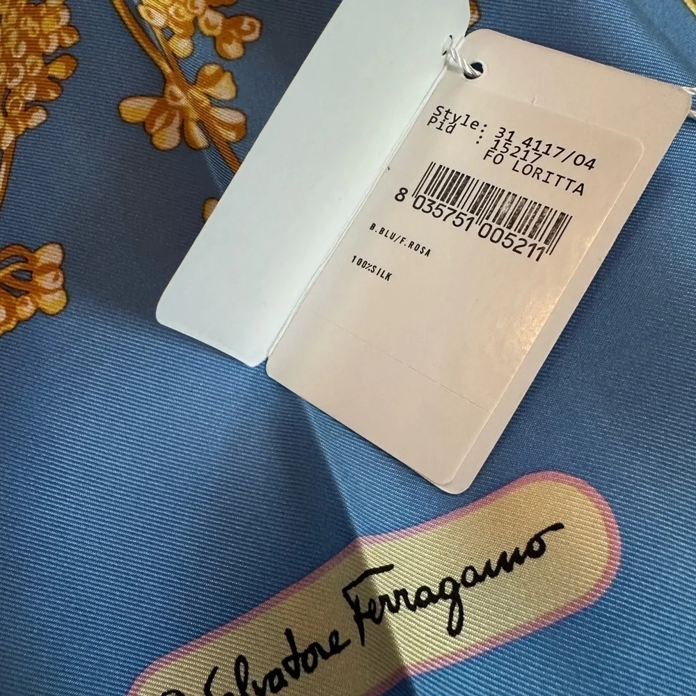 Salvatore Ferragamo Blue and Pink Floral Silk Scarf